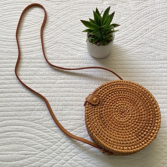 Urban Outfitters Handbags - Urban Outfitters Rattan Leather Circle Bag NWOT